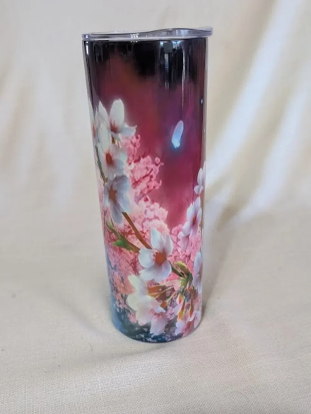20 oz skinny Tumbler featuring a Cherry Blossom (sakura) sublimation design
